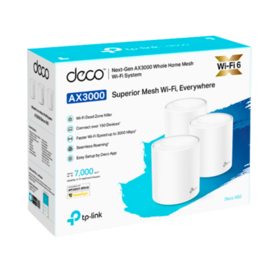 SISTEMA DE EXTENSIÓN WIFI 6 INALAMBRICO MESH AX3000 TP-LINK DECO X60 DOBLE BANDA MU-MIMO PUERTOS GIGABIT WPA3 3-PACK